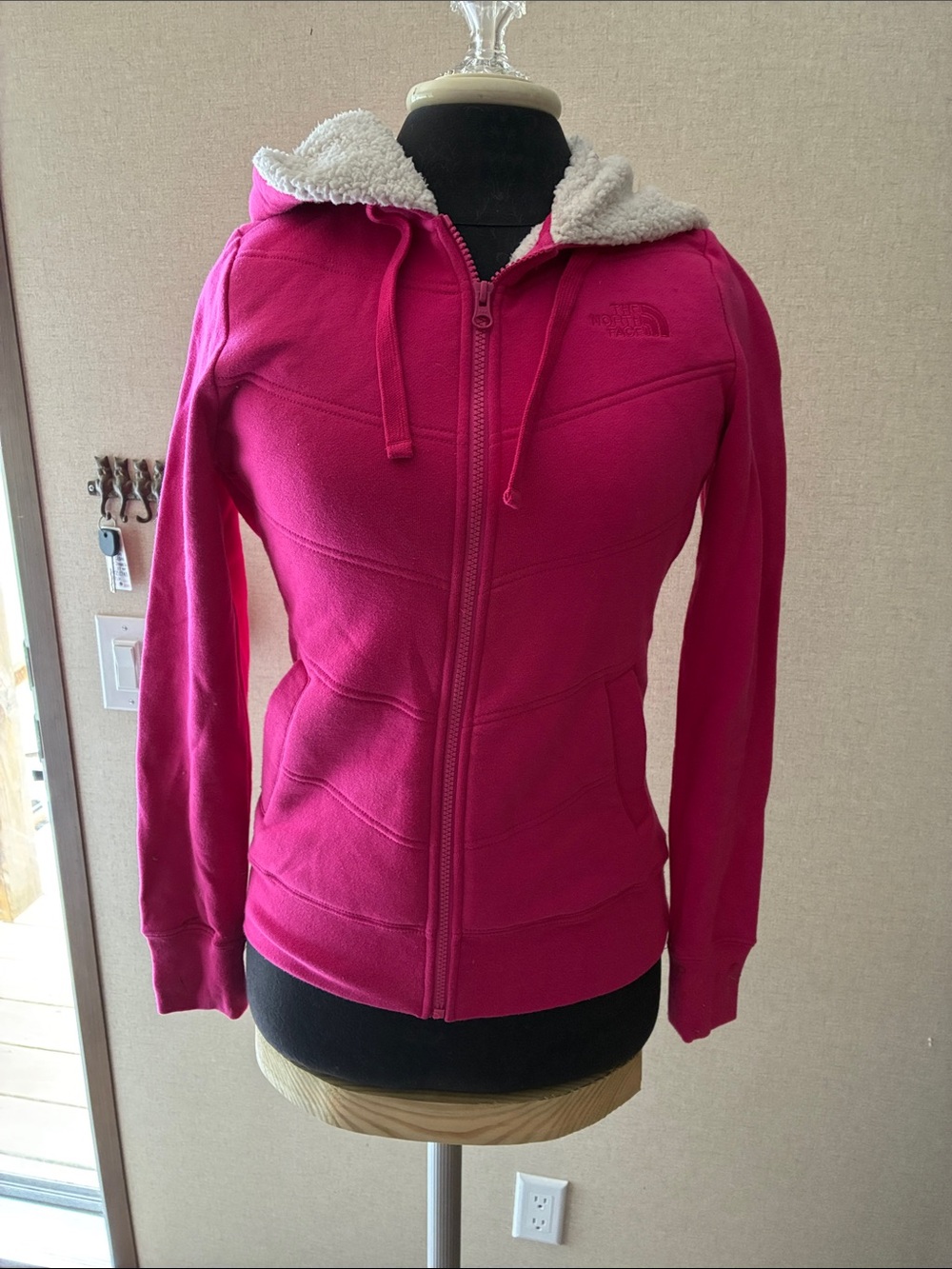 The North Face Fuchsia Zip-Up Hoodie with Sherpa Hood